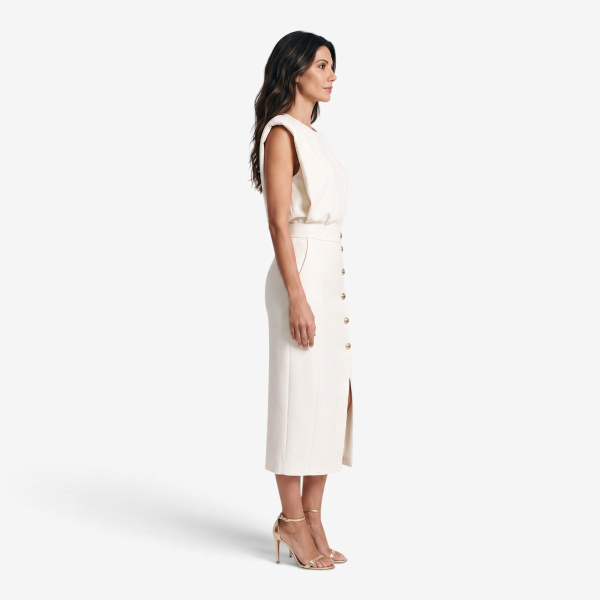 Vestido Midi con Botones Dorados para Mujer