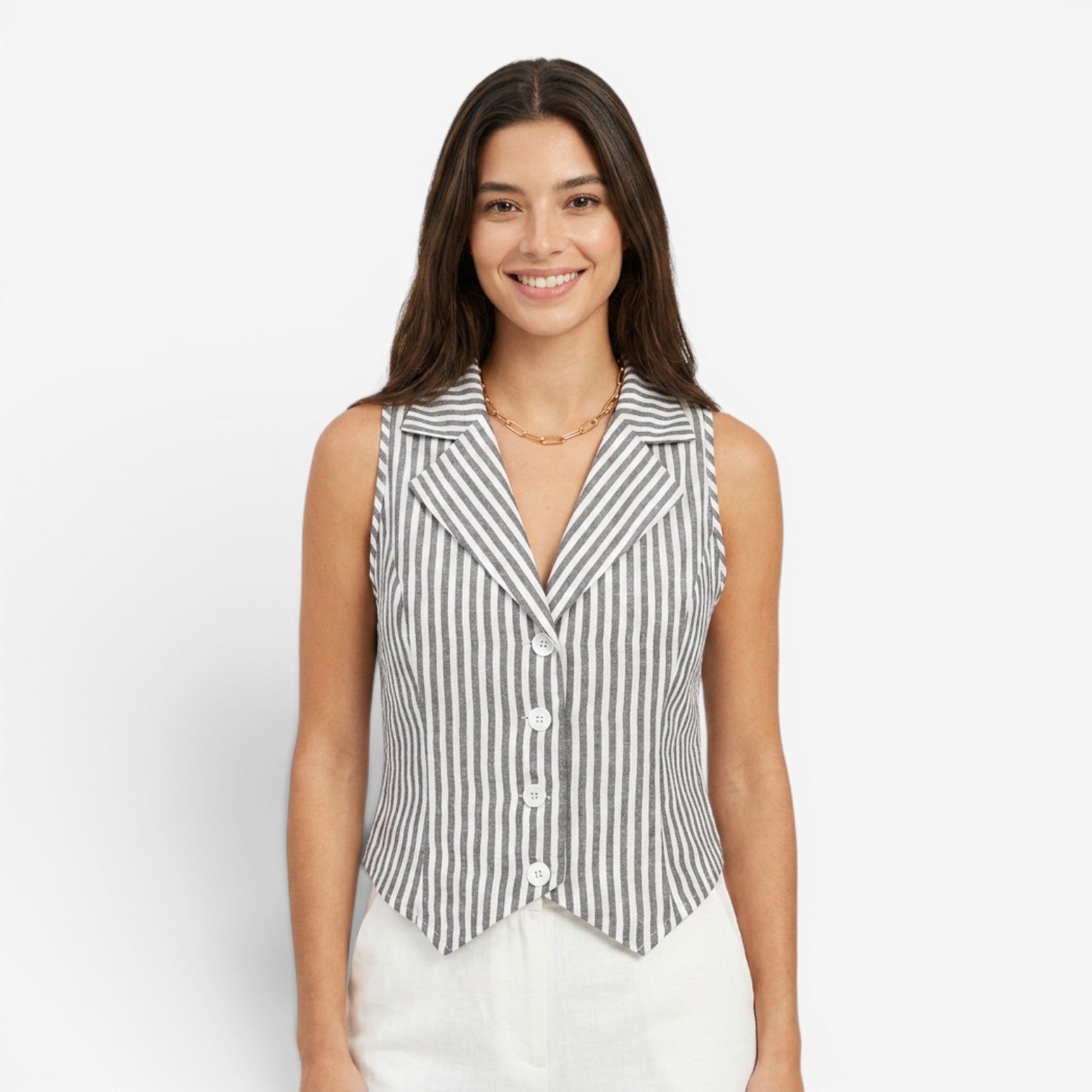 Blusa de Rayas con Bajo Asimétrico para Mujer