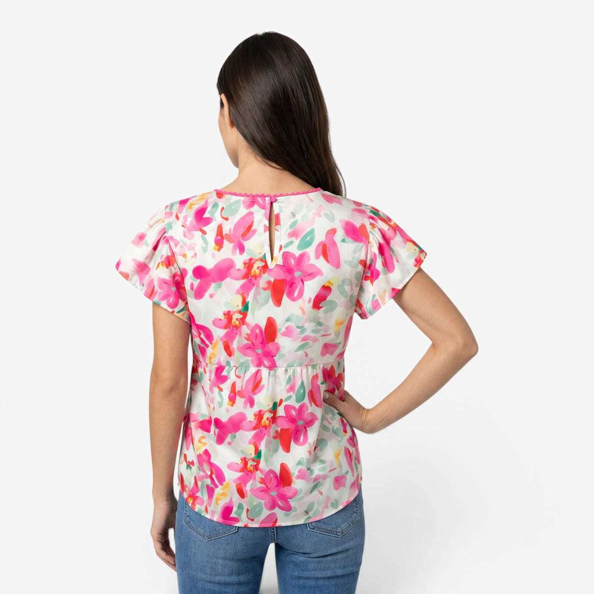 Blusa Floral de Manga Volante para Mujer