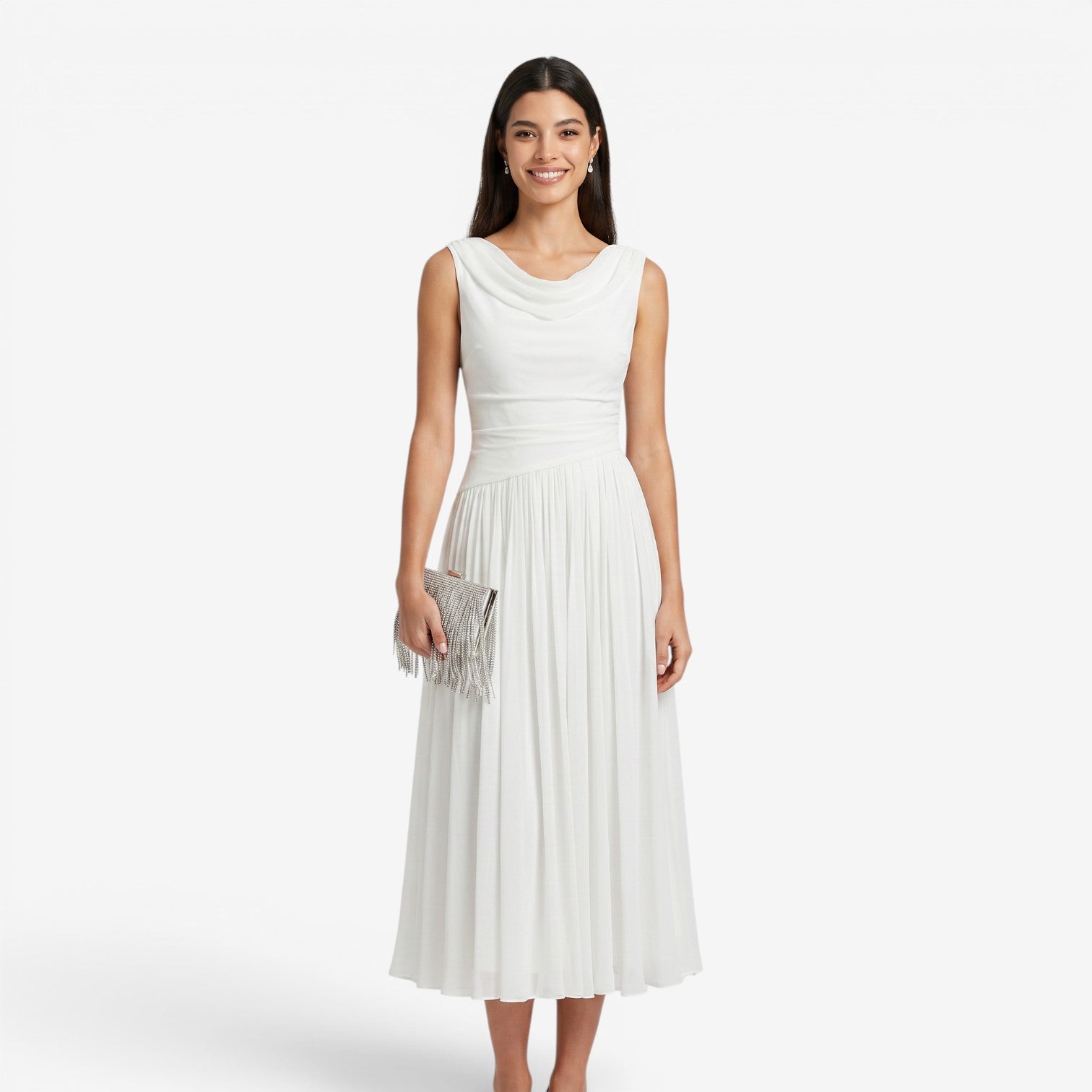 Vestido de Gasa con Escote Barco