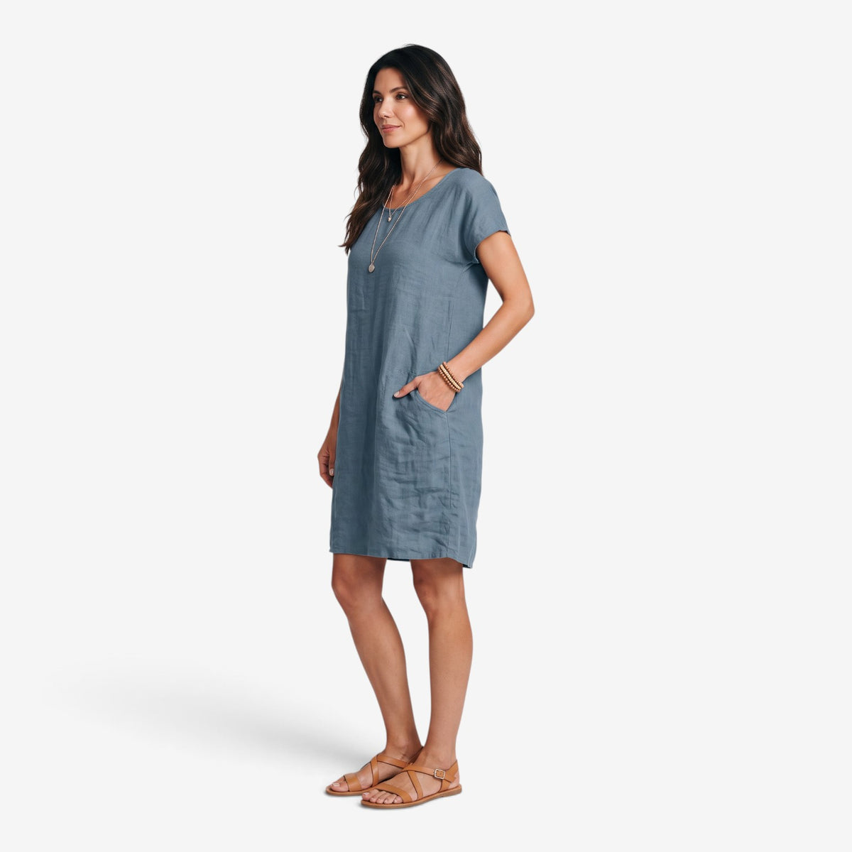 Vestido de Lino Holgado con Bolsillos para Mujer