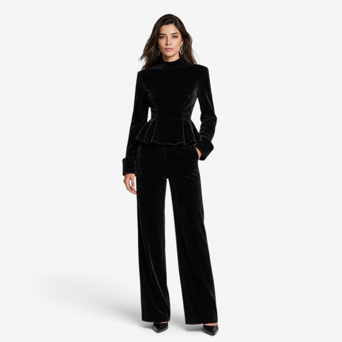 Conjunto de Terciopelo con Top Peplum para Mujer