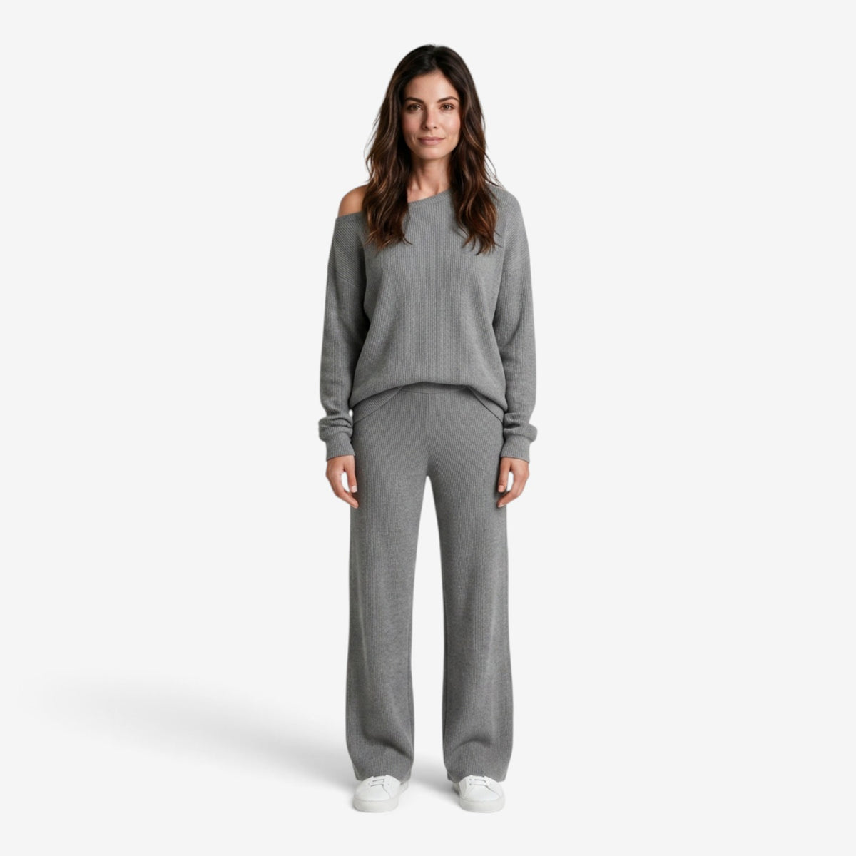 Conjunto de Punto con Hombro Descubierto para Mujer