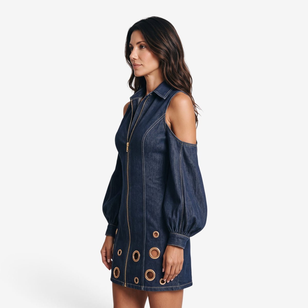 Vestido Vaquero Ajustado con Hombros Descubiertos para Mujer