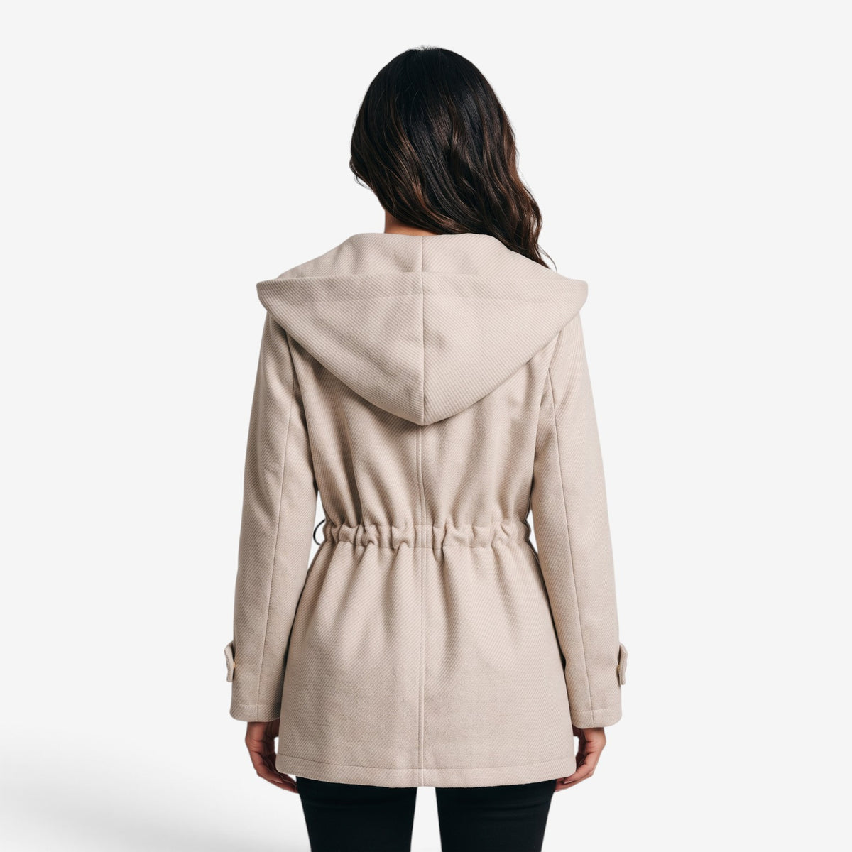 Abrigo Largo con Capucha y Cintura Ajustable para Mujer