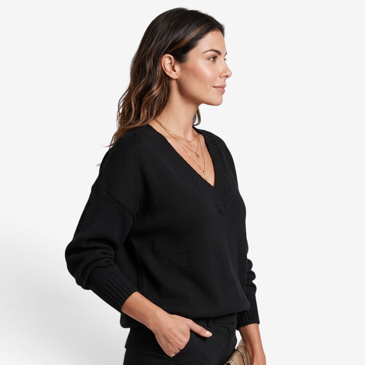 Jersey Holgado de Punto con Cuello en V para Mujer