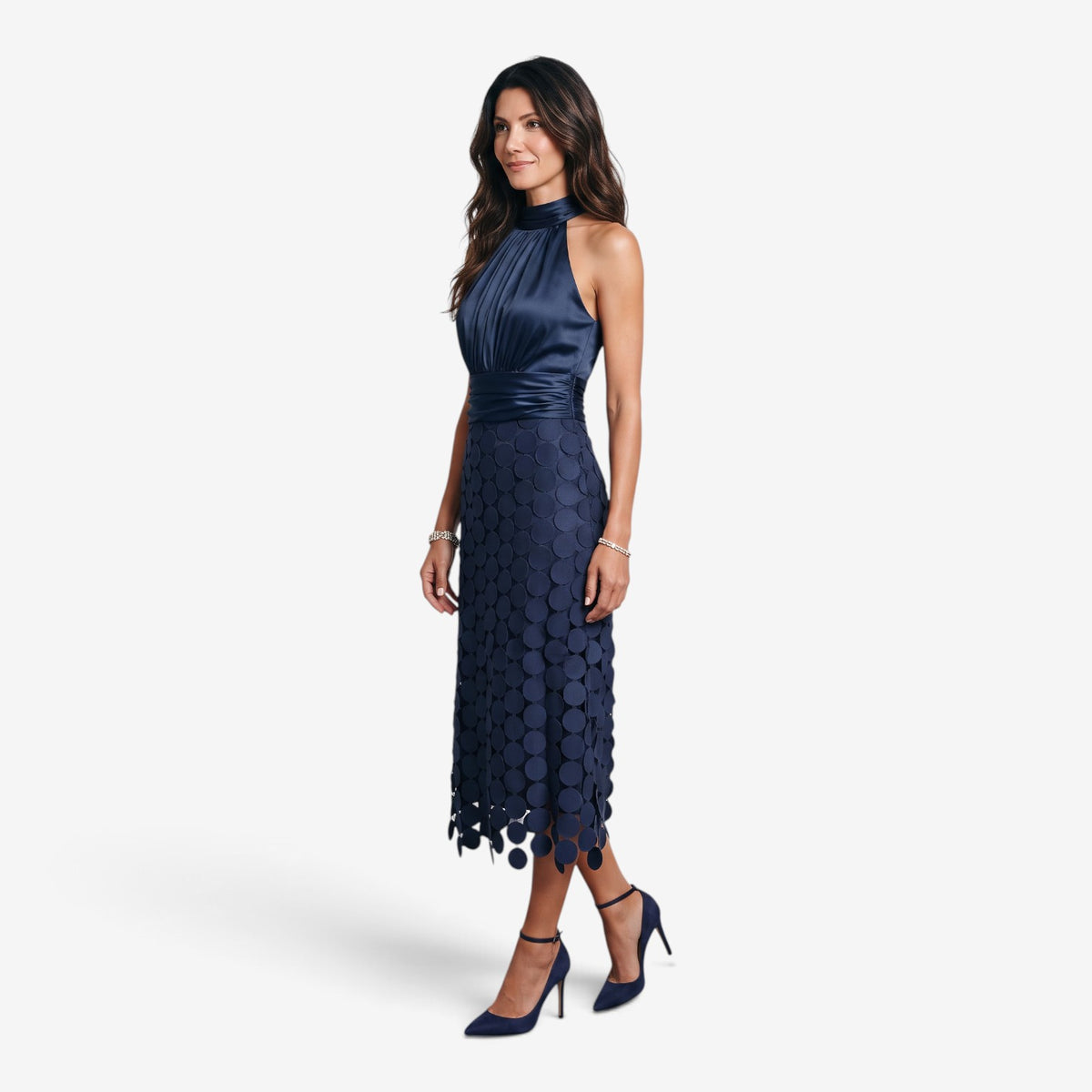 Vestido Midi Halter con Falda Geométrica para Mujer