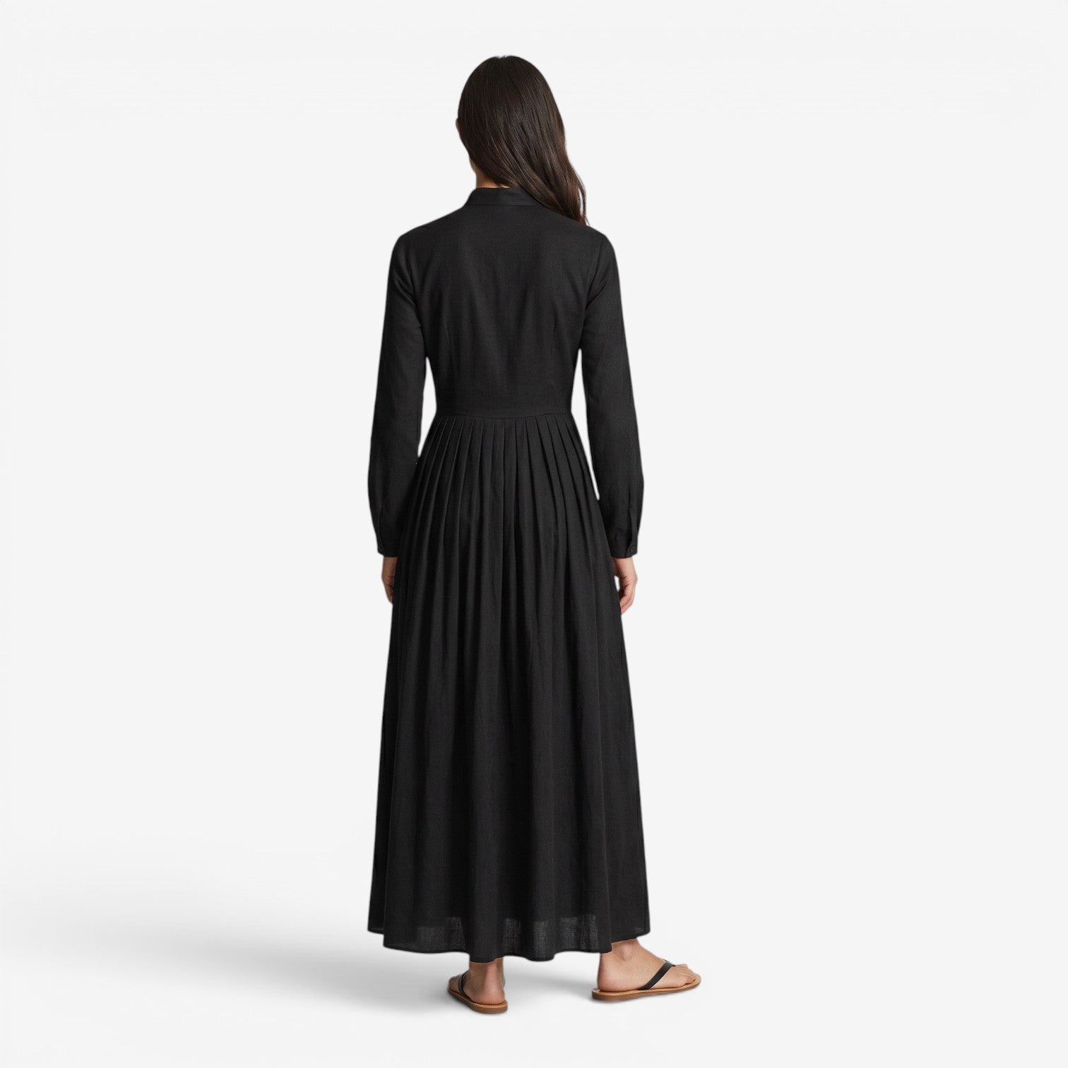 Vestido Plisado de Manga Larga Estilo Francés