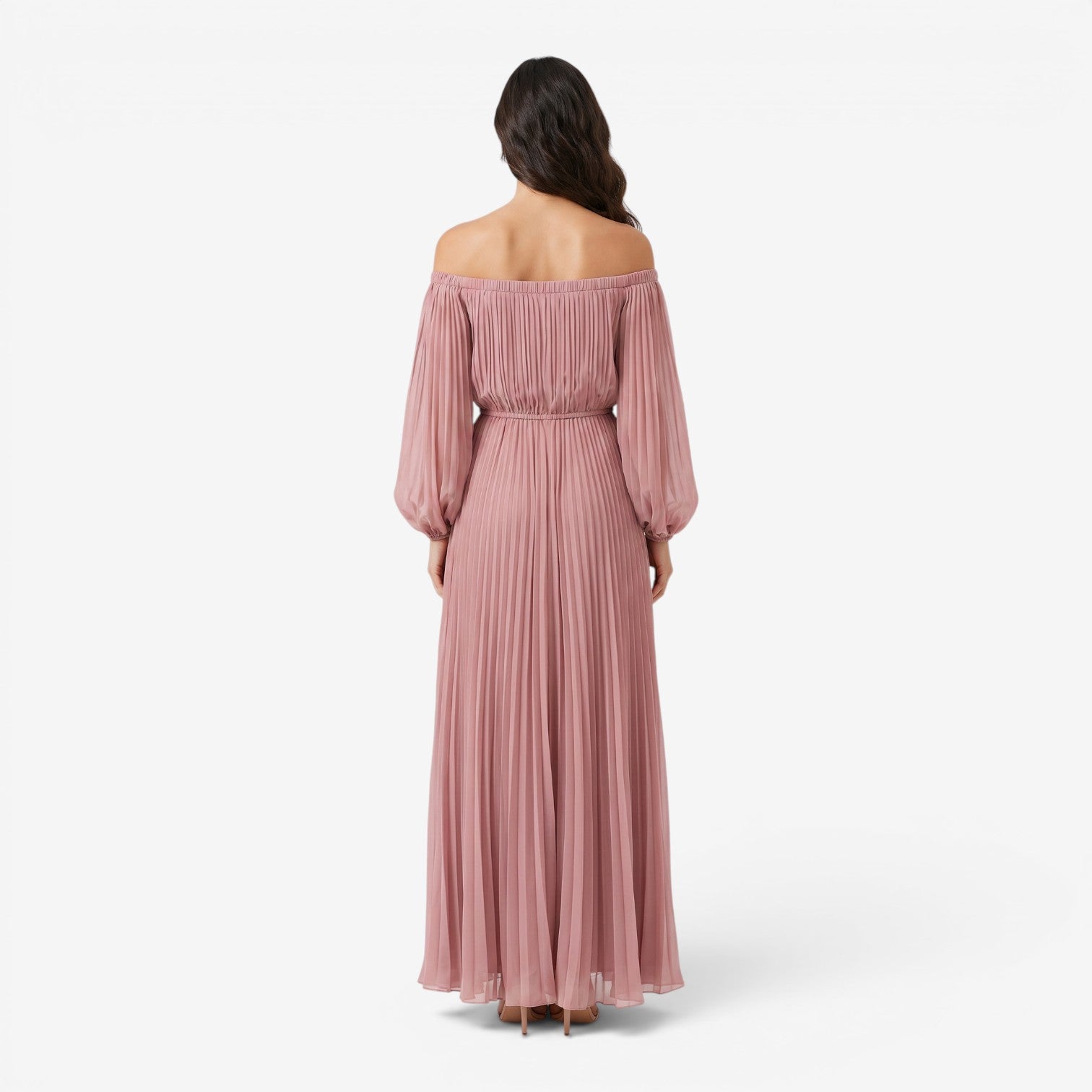 Vestido Maxi de Gasa con Hombros Descubiertos