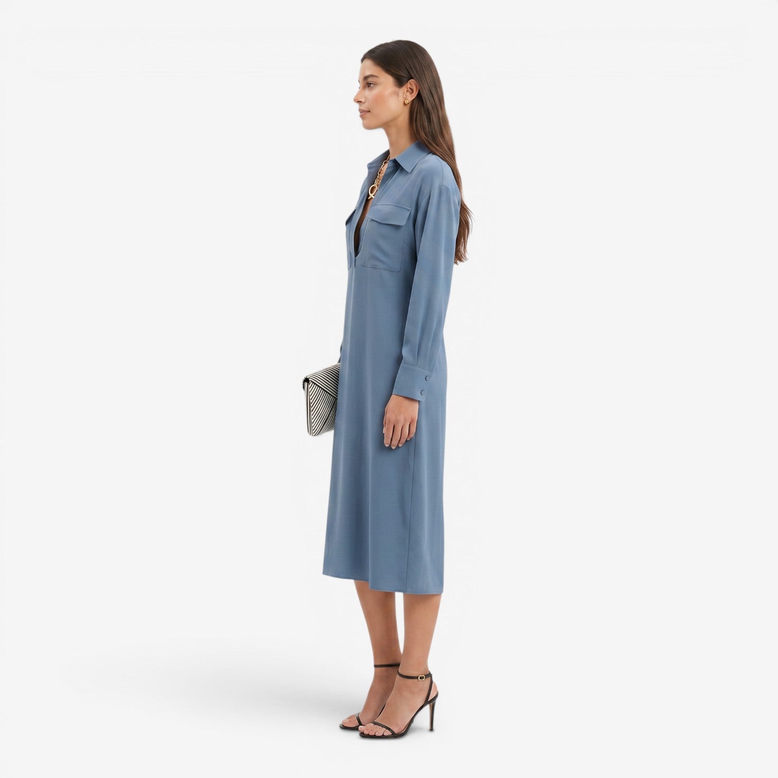 Vestido Camisero Midi con Cintura para Mujer
