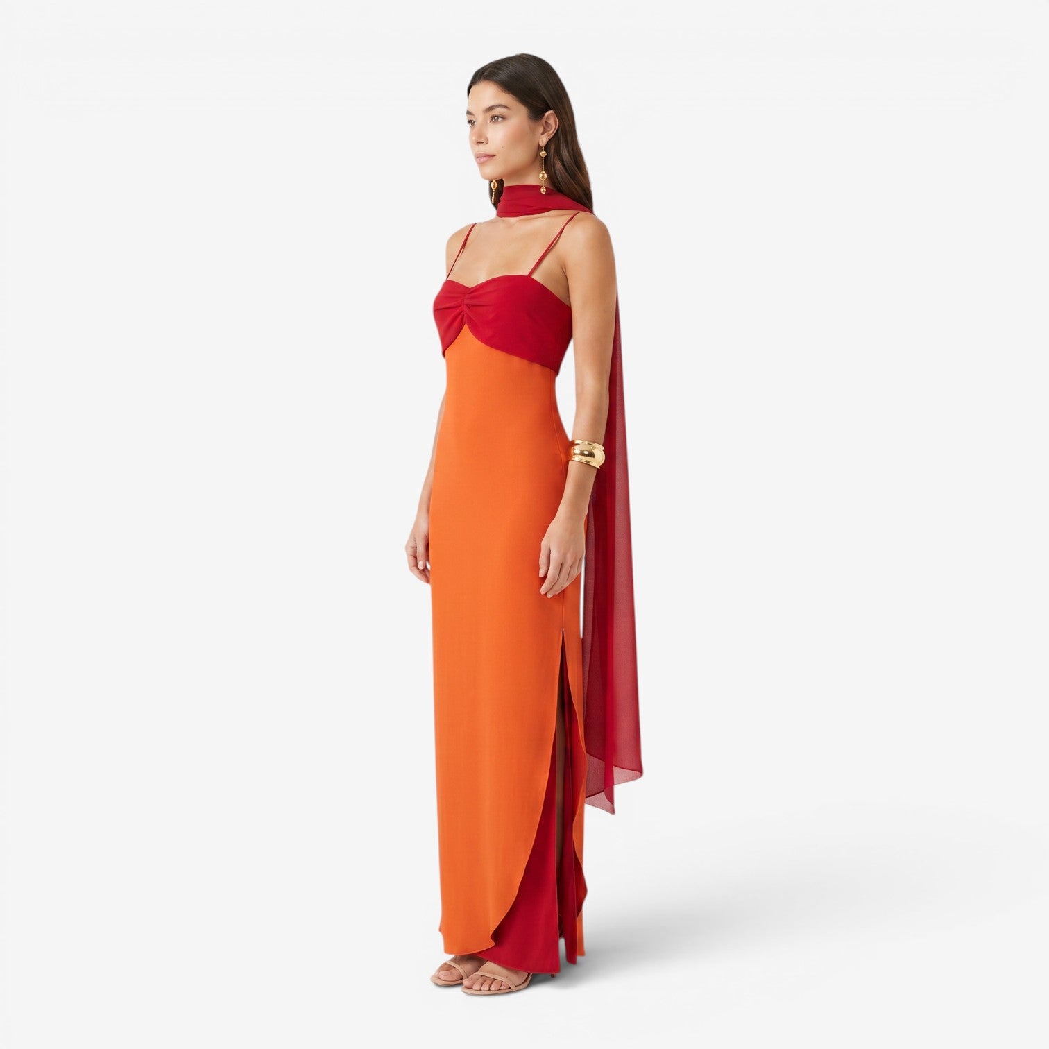 Vestido Largo de Tirantes con Cuello Pañuelo