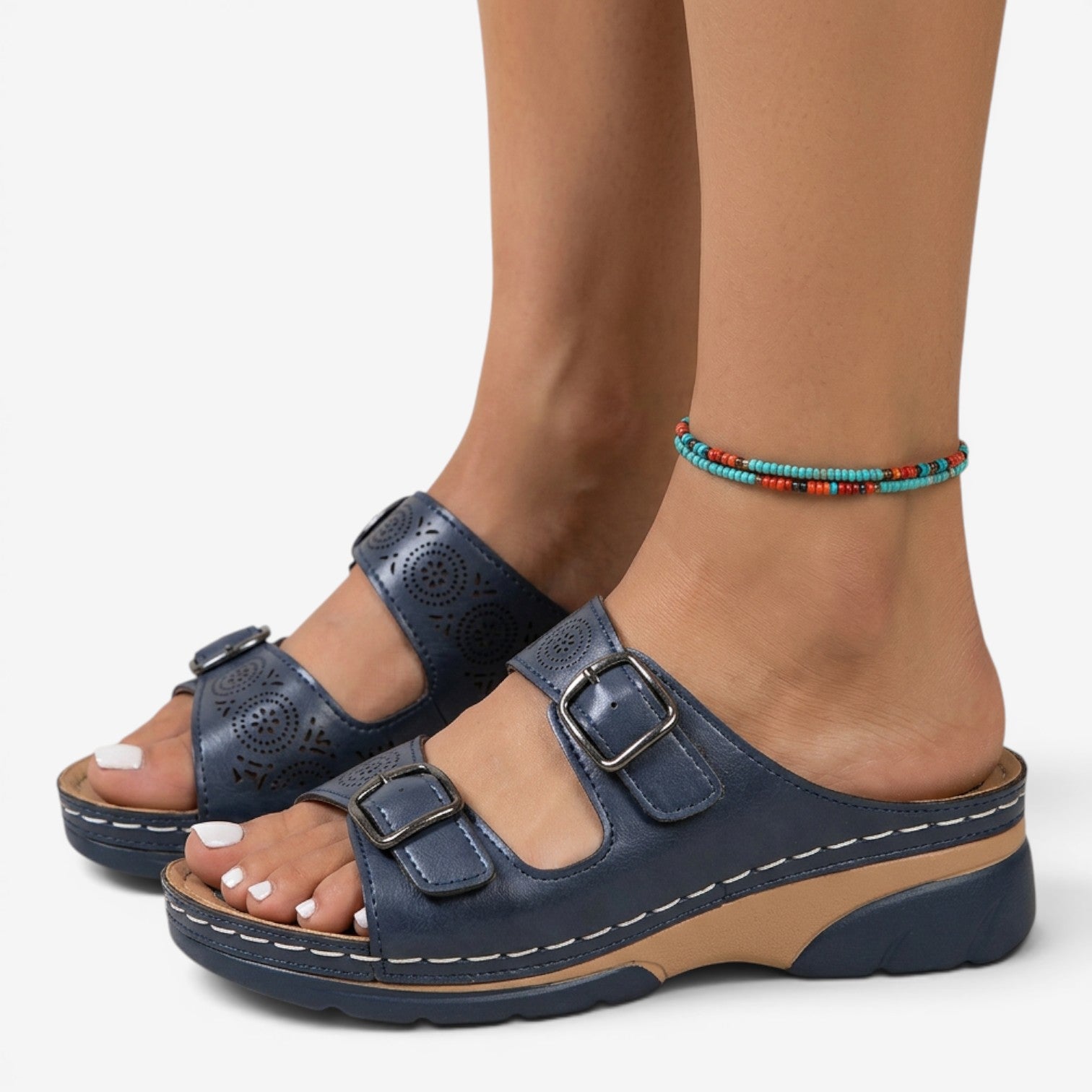 Sandalias Mule de Cuña con Doble Hebilla