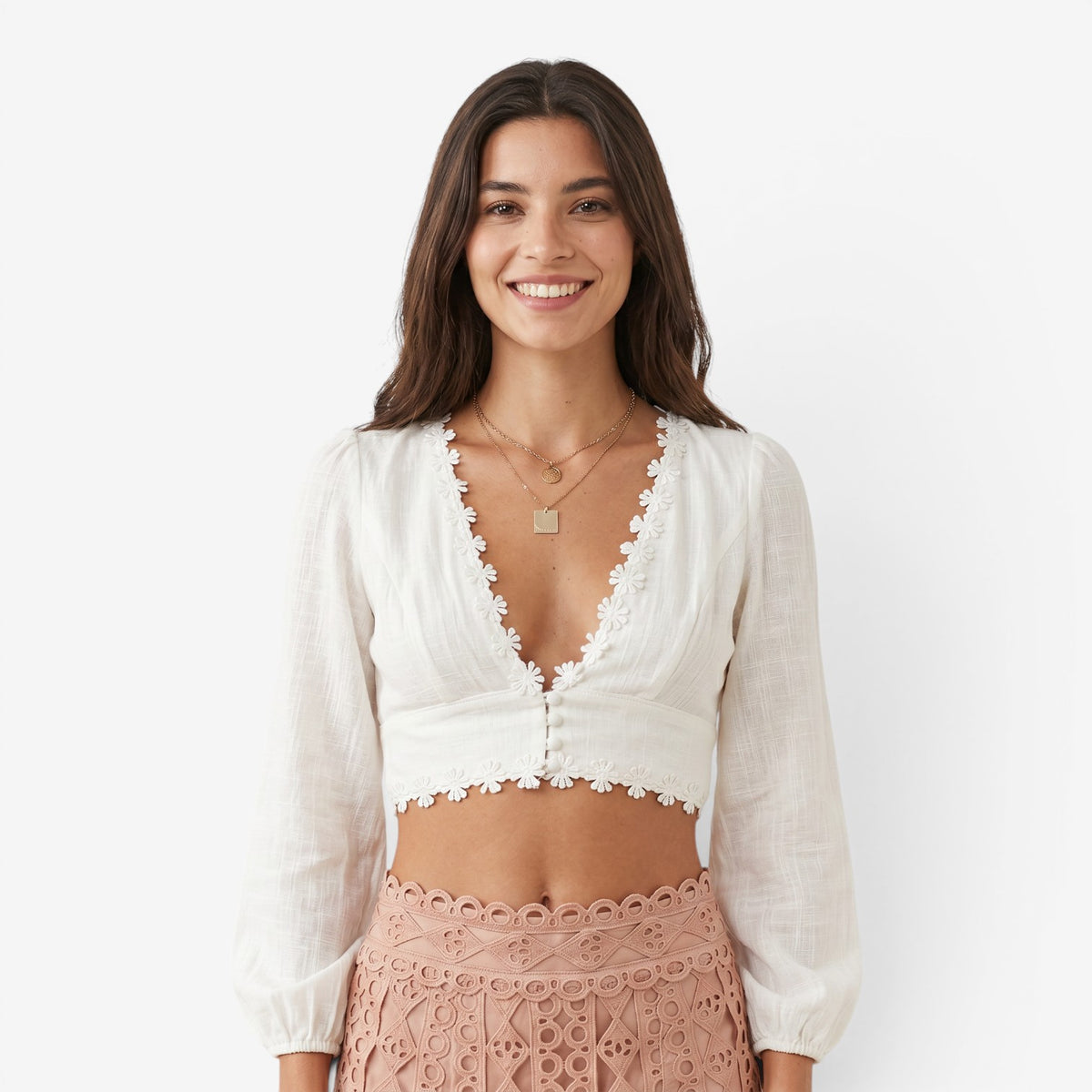Top corto con encaje floral para Mujer