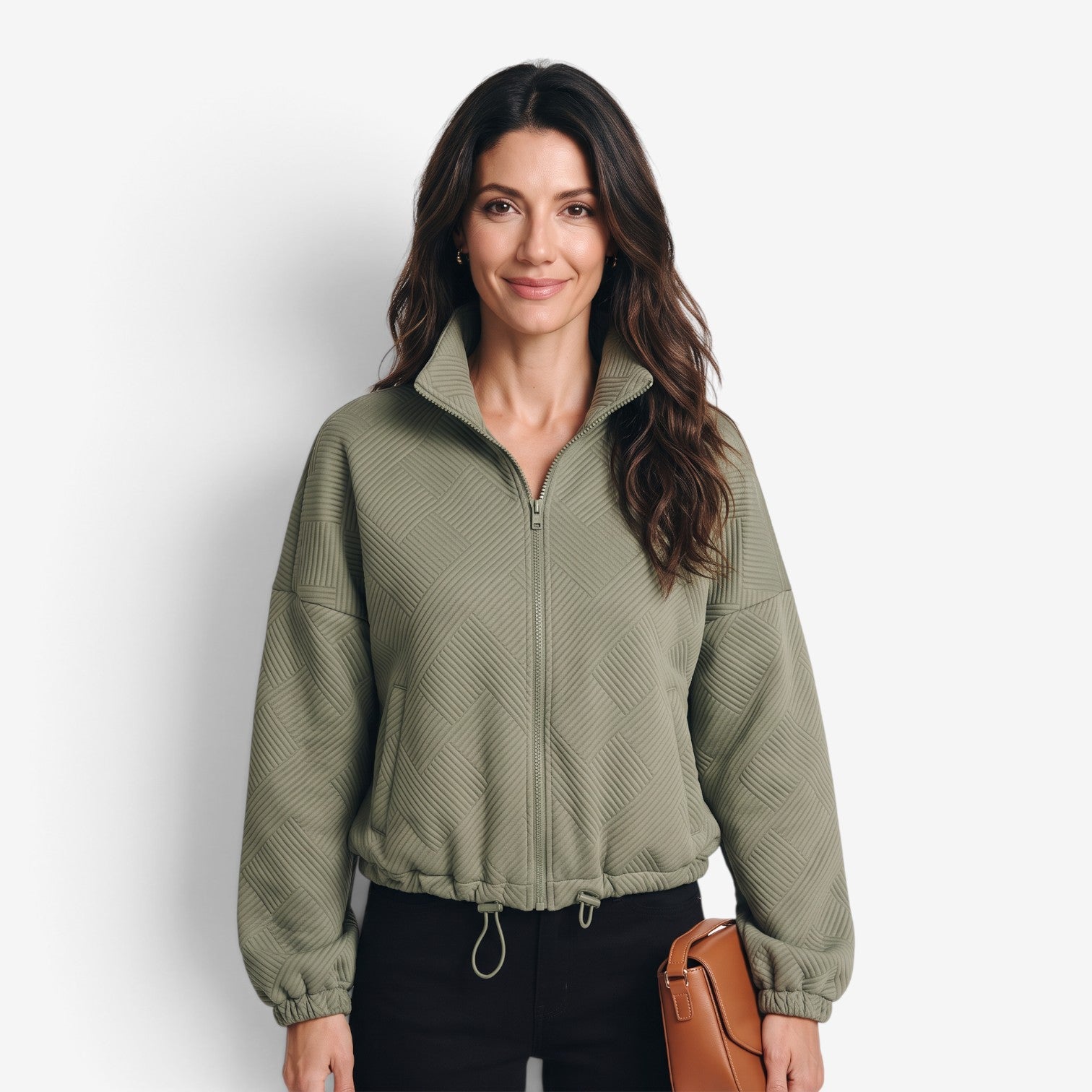 Chaqueta Texturizada con Cuello Alto para Mujer