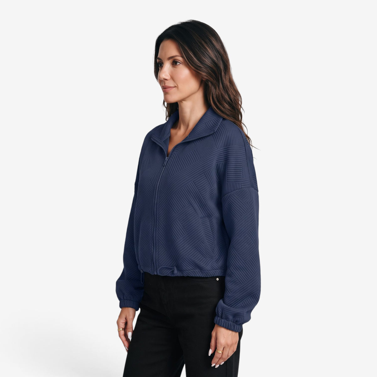 Chaqueta Texturizada con Cuello Alto para Mujer
