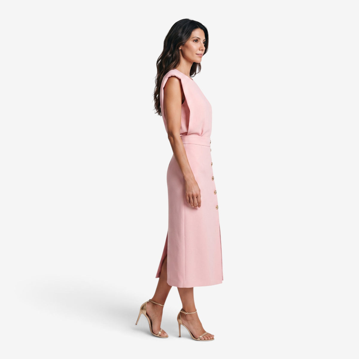 Vestido Midi con Botones Dorados para Mujer