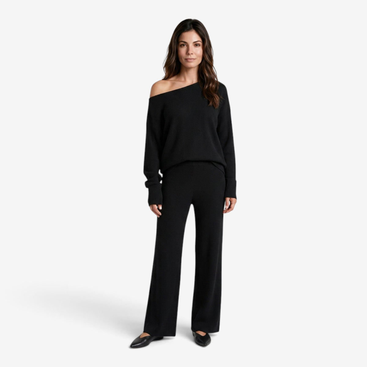 Conjunto de Punto con Hombro Descubierto para Mujer