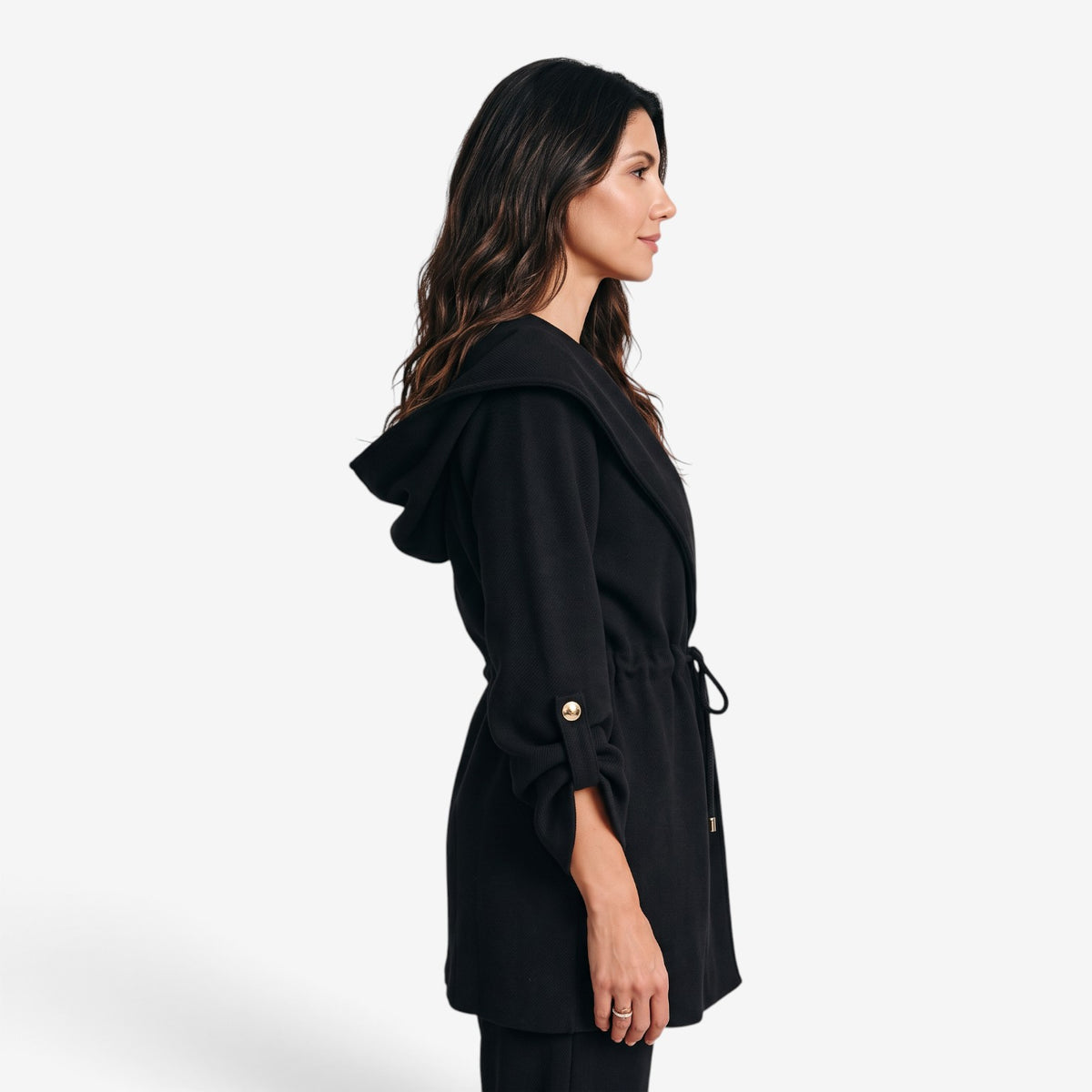 Abrigo Largo con Capucha y Cintura Ajustable para Mujer