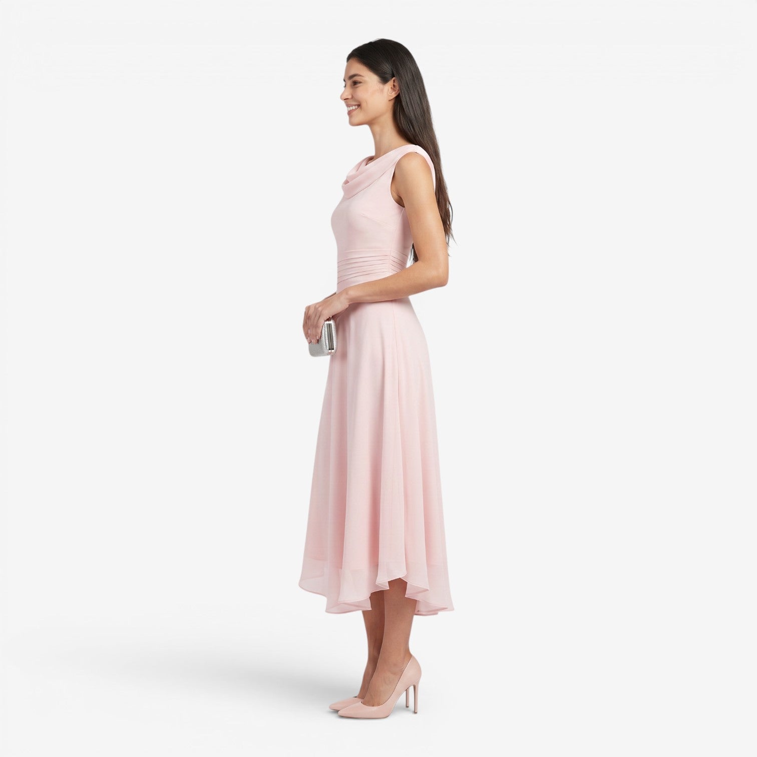 Vestido de Gasa con Escote Barco