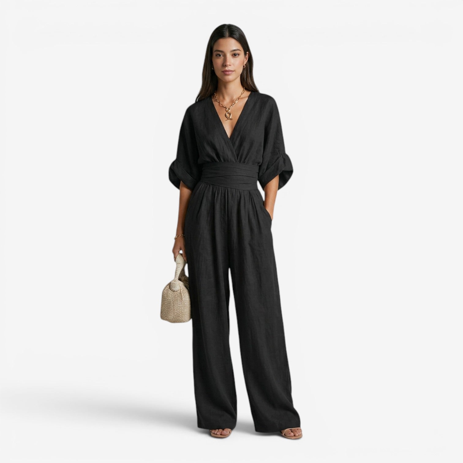 Mono de Lino con Cuello en V para Mujer