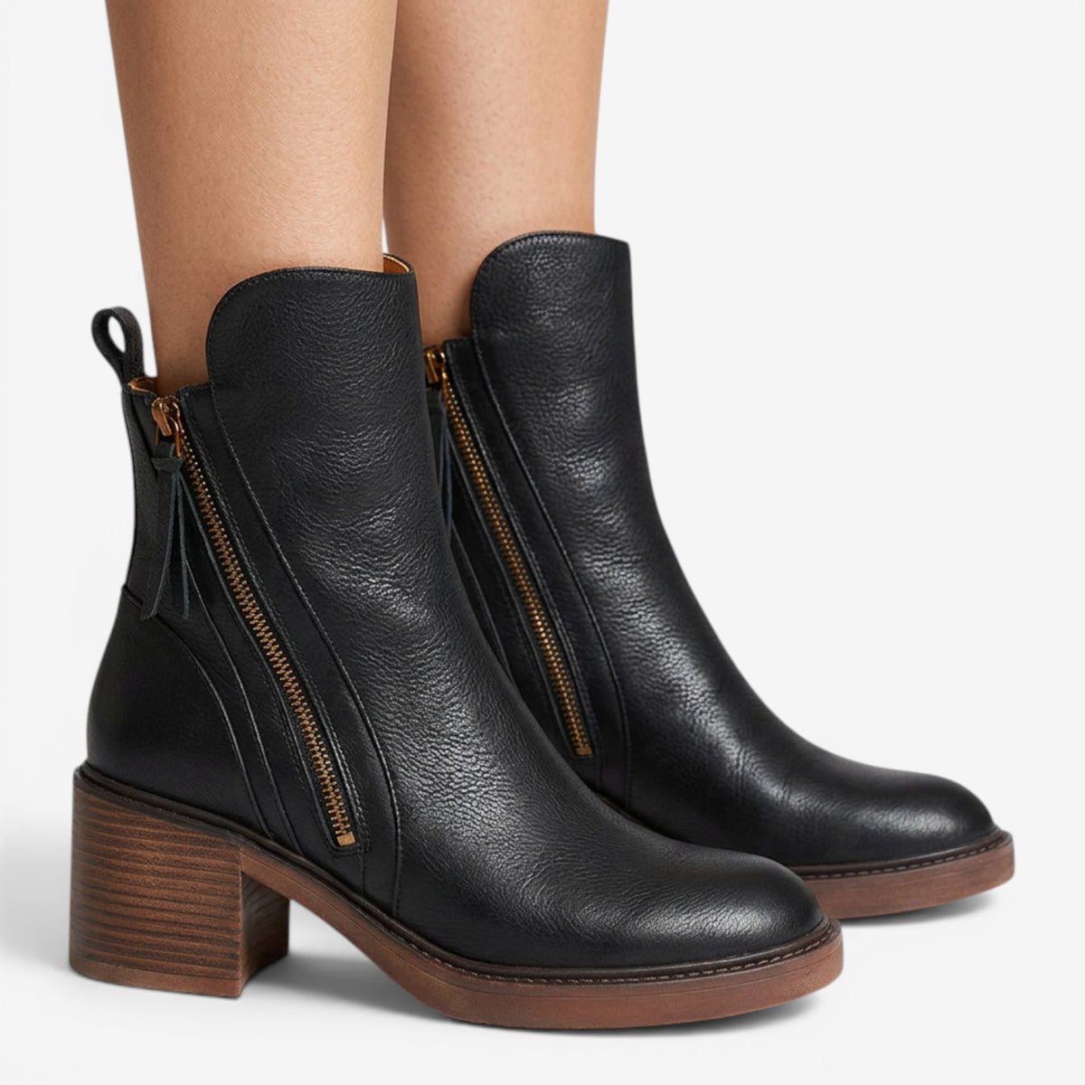 Botines de Piel con Tacón Ancho