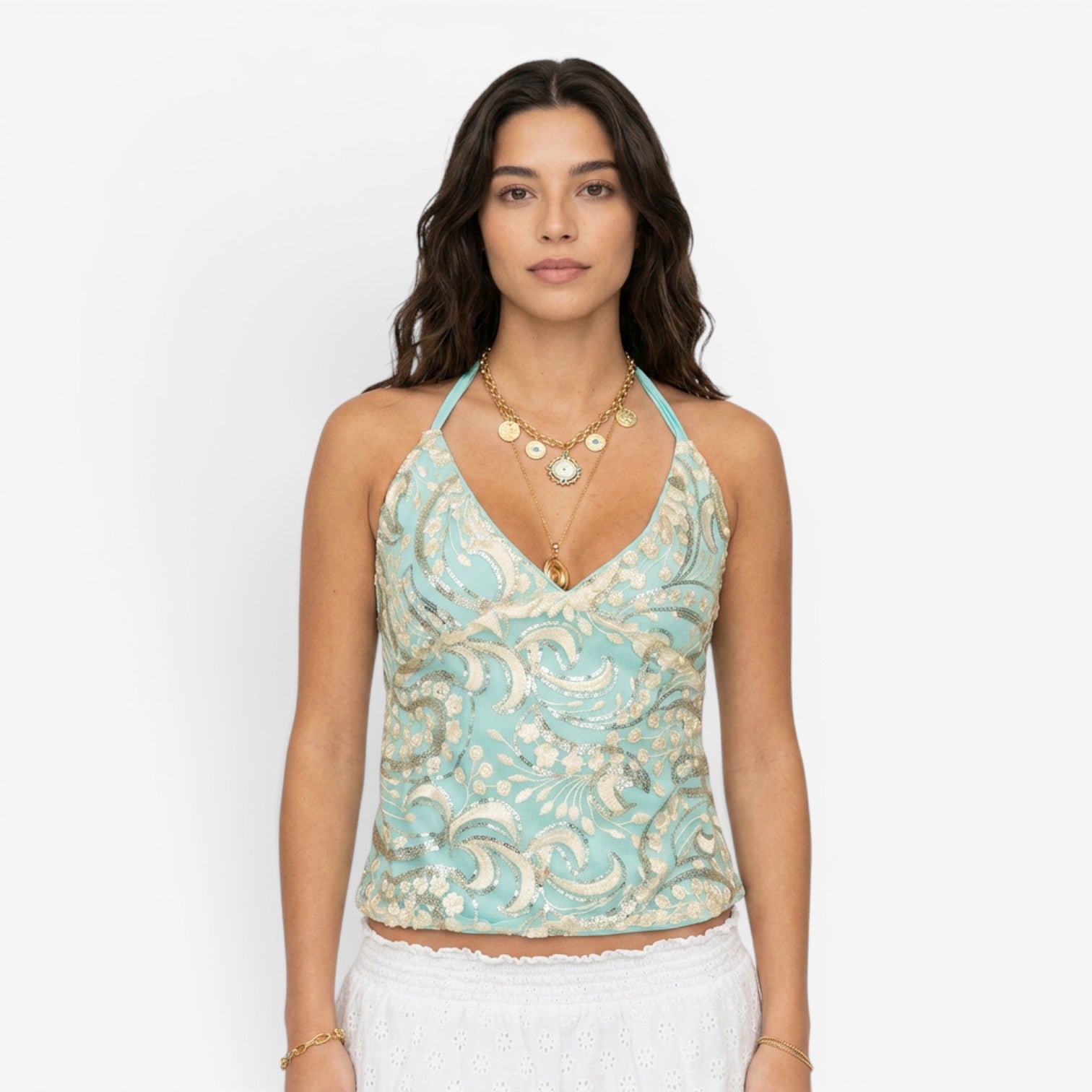 Top Halter con Lentejuelas Brillantes