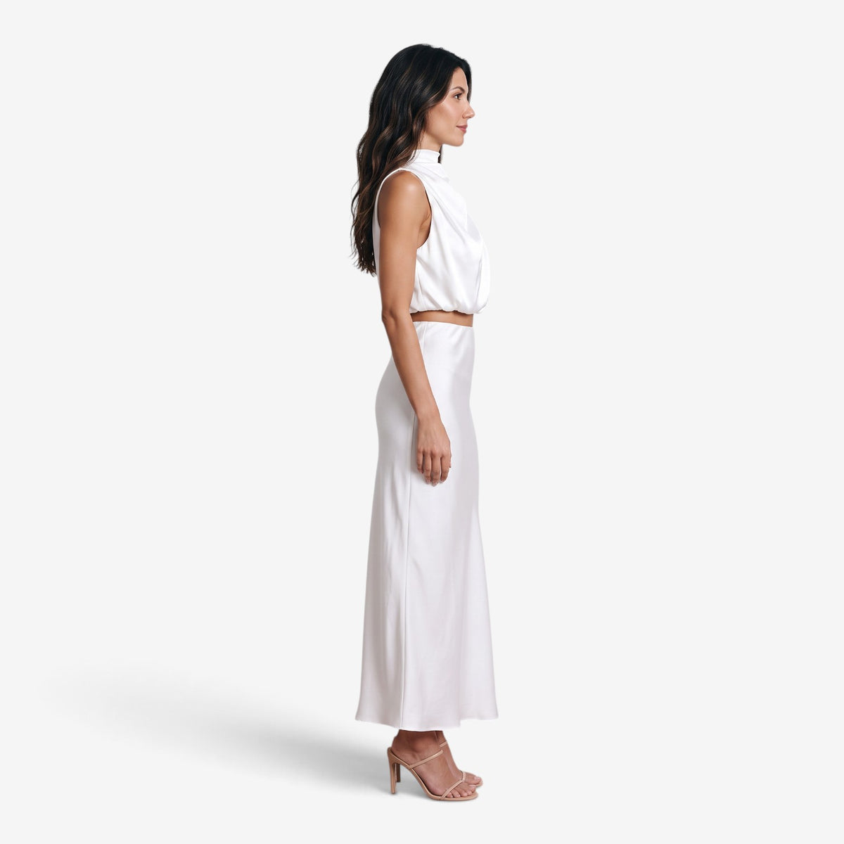 Conjunto Satinado de Top y Falda Larga para Mujer
