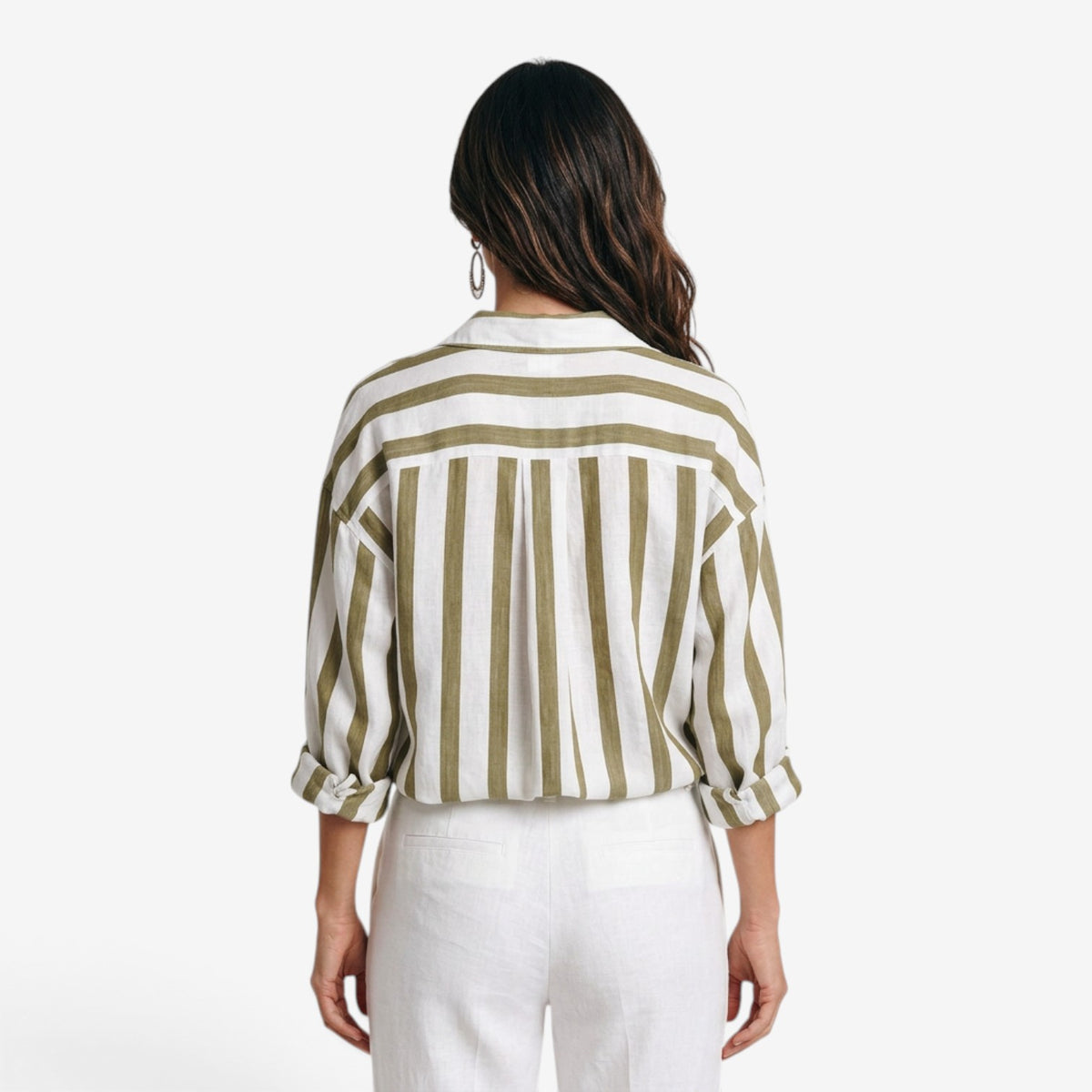 Blusa de Rayas con Cuello Camisero para Mujer