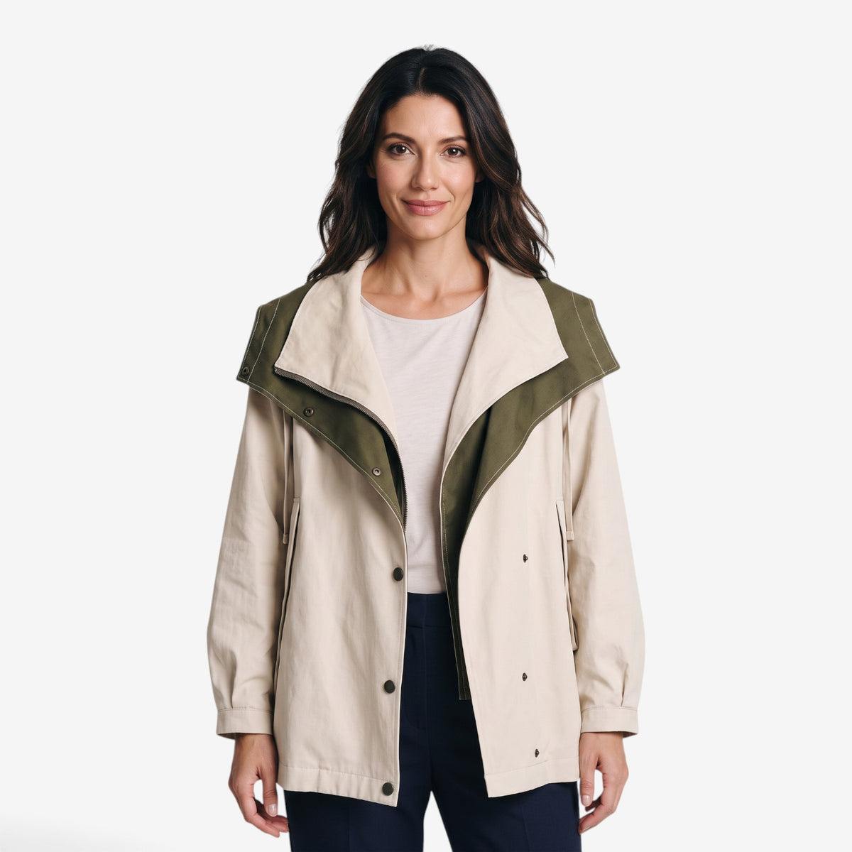 Gabardina Corta con Contraste para Mujer