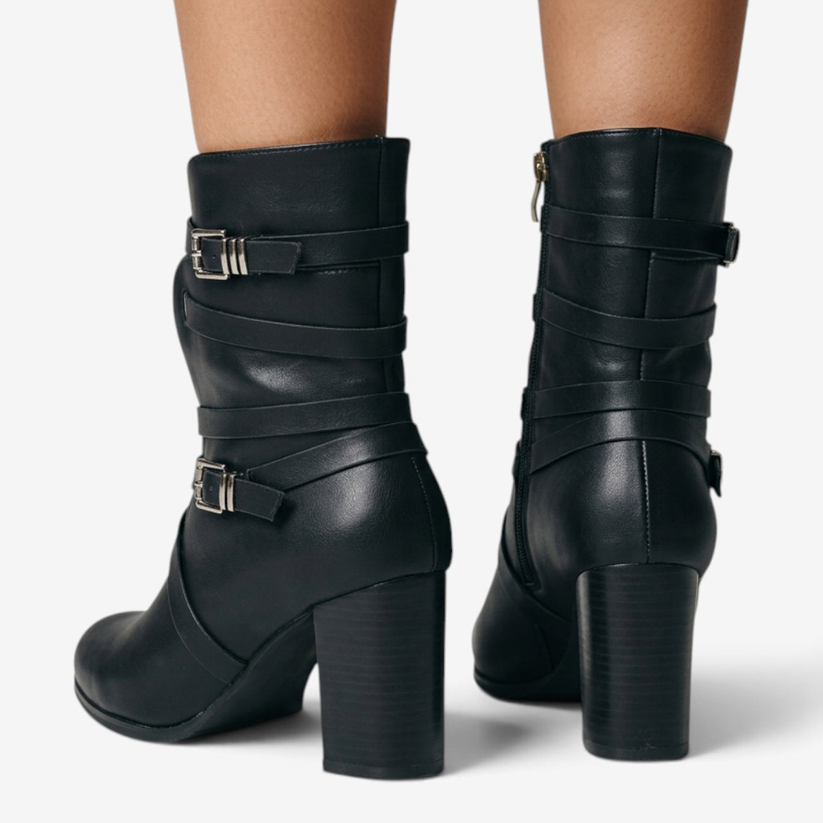 Botines de Cuero con Hebillas para Mujer