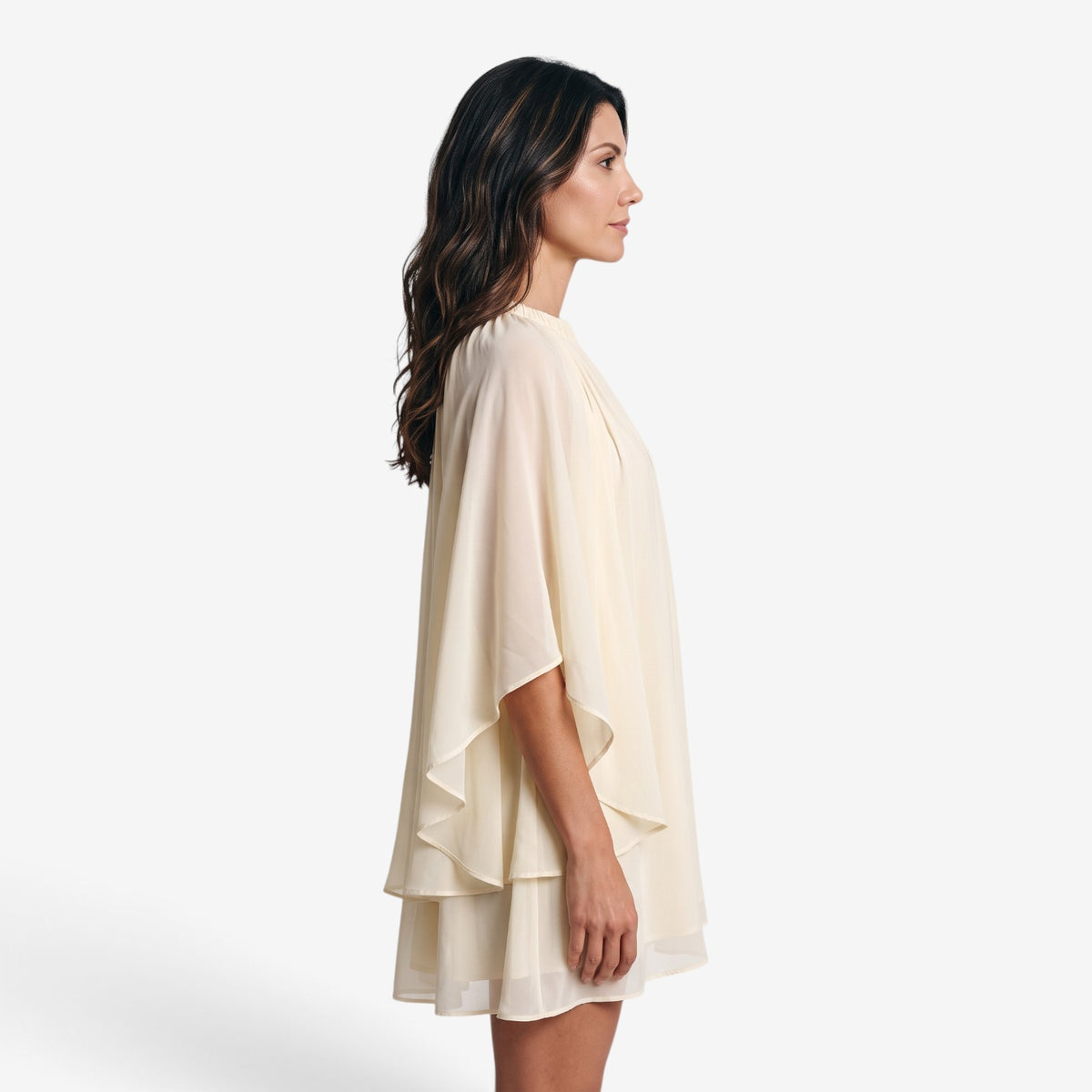 Vestido Corto Fluido con Mangas Murciélago para Mujer