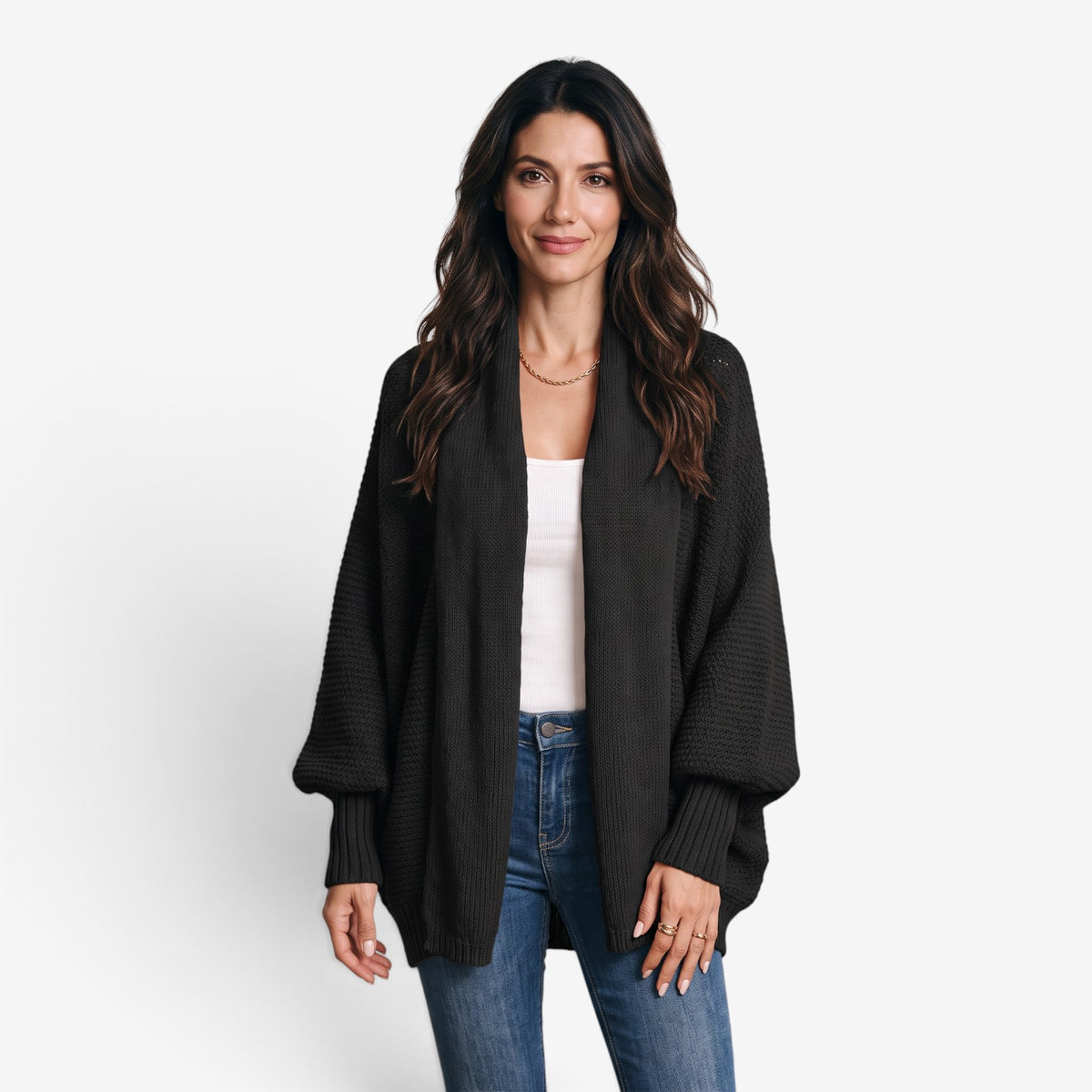 Cárdigan de Punto Abierto con Cuello Amplio para Mujer