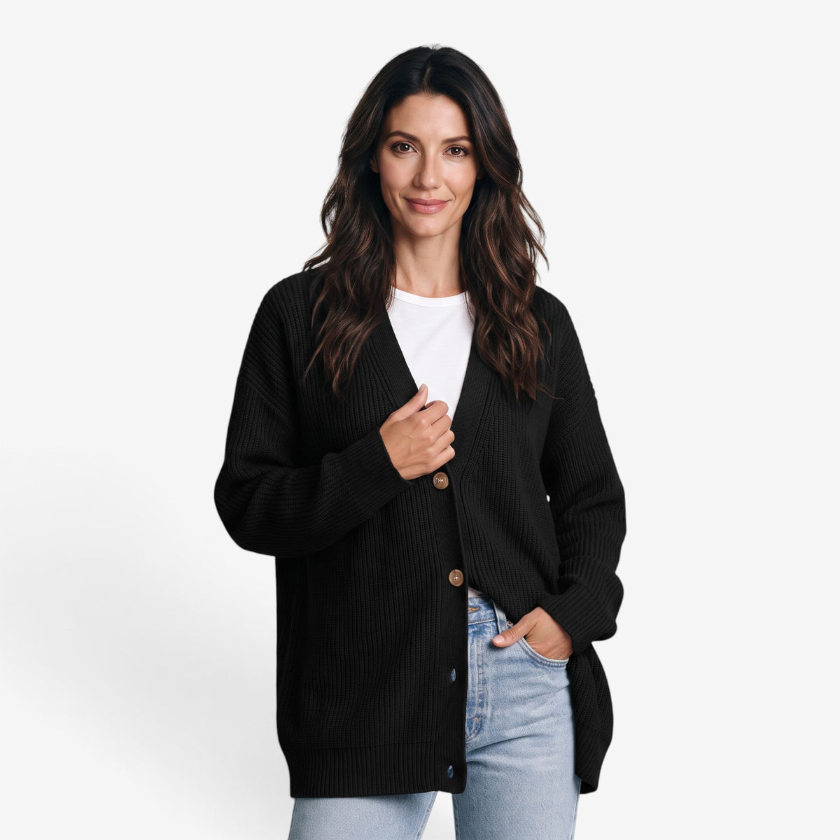 Cárdigan Oversize de Punto con Botones para Mujer