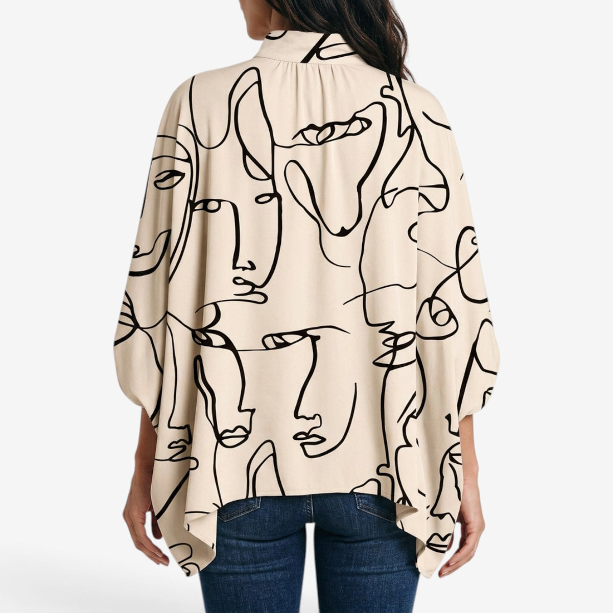 Blusa Estampada con Mangas Capa para Mujer