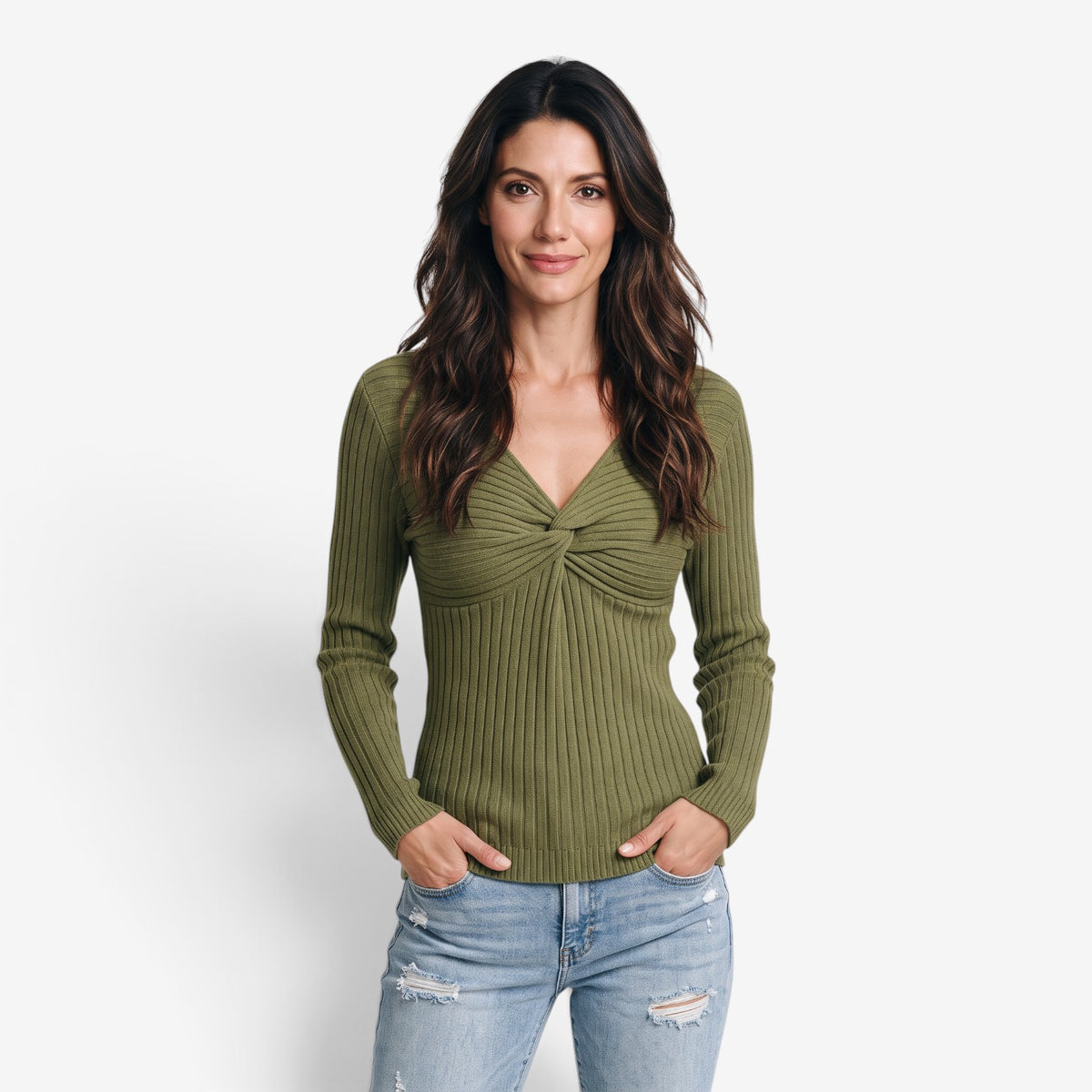 Jersey de Punto con Nudo y Cuello en V para Mujer