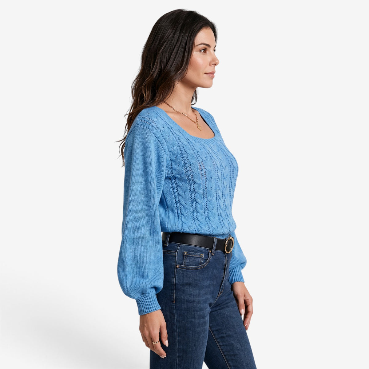 Jersey de Punto Trenzado con Escote Cuadrado para Mujer