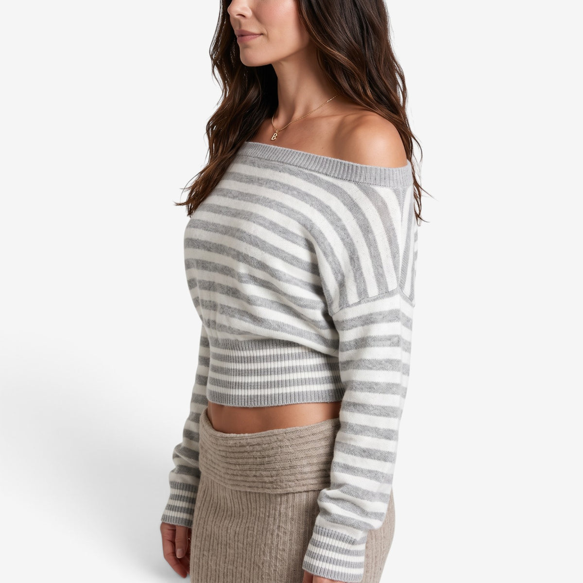 Jersey de Rayas con Hombros Descubiertos para Mujer
