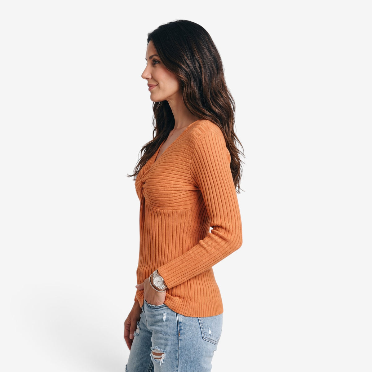 Jersey de Punto con Nudo y Cuello en V para Mujer