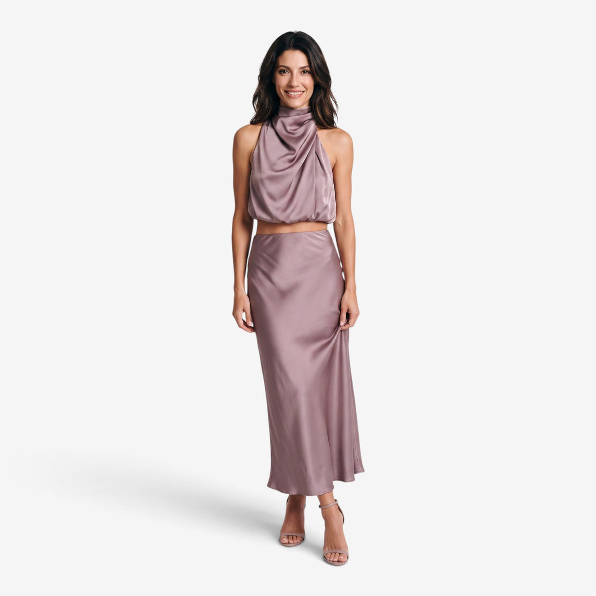 Conjunto Satinado de Top y Falda Larga para Mujer