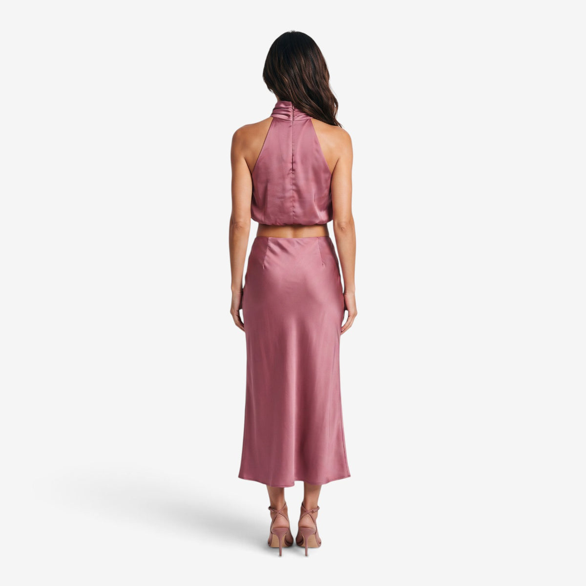 Conjunto Satinado de Top y Falda Larga para Mujer