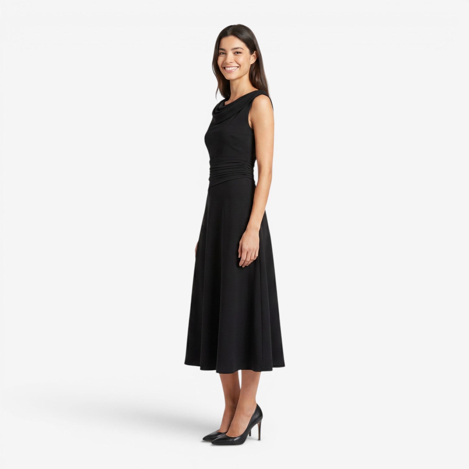 Vestido de Gasa con Escote Barco