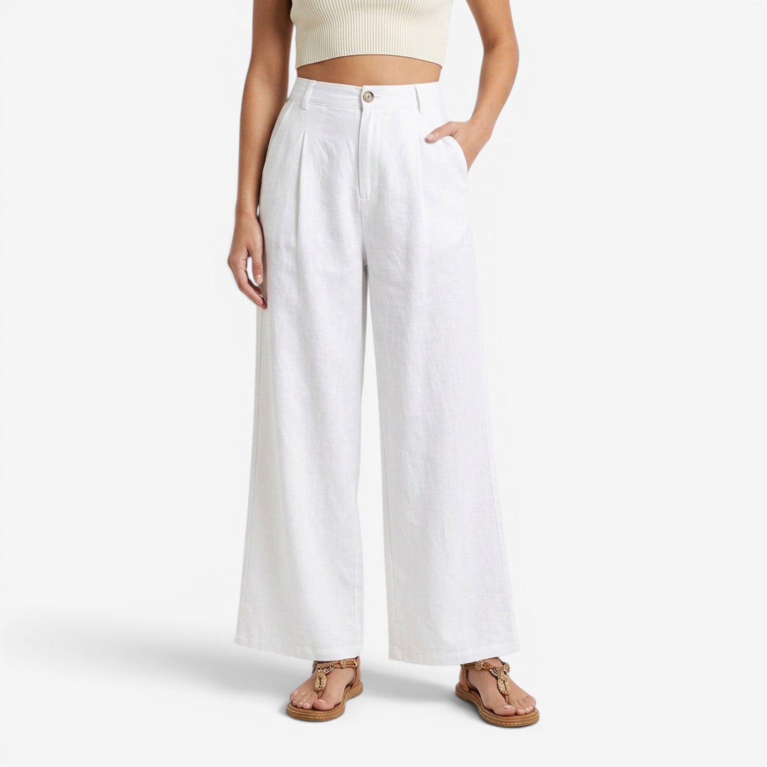 Pantalón de Lino Pierna Ancha para Mujer