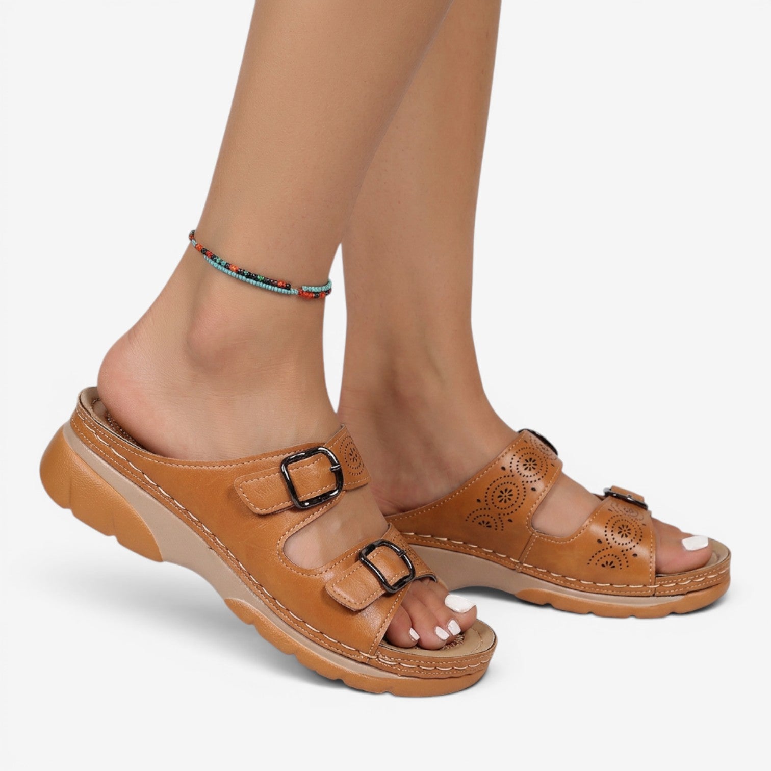 Sandalias Mule de Cuña con Doble Hebilla
