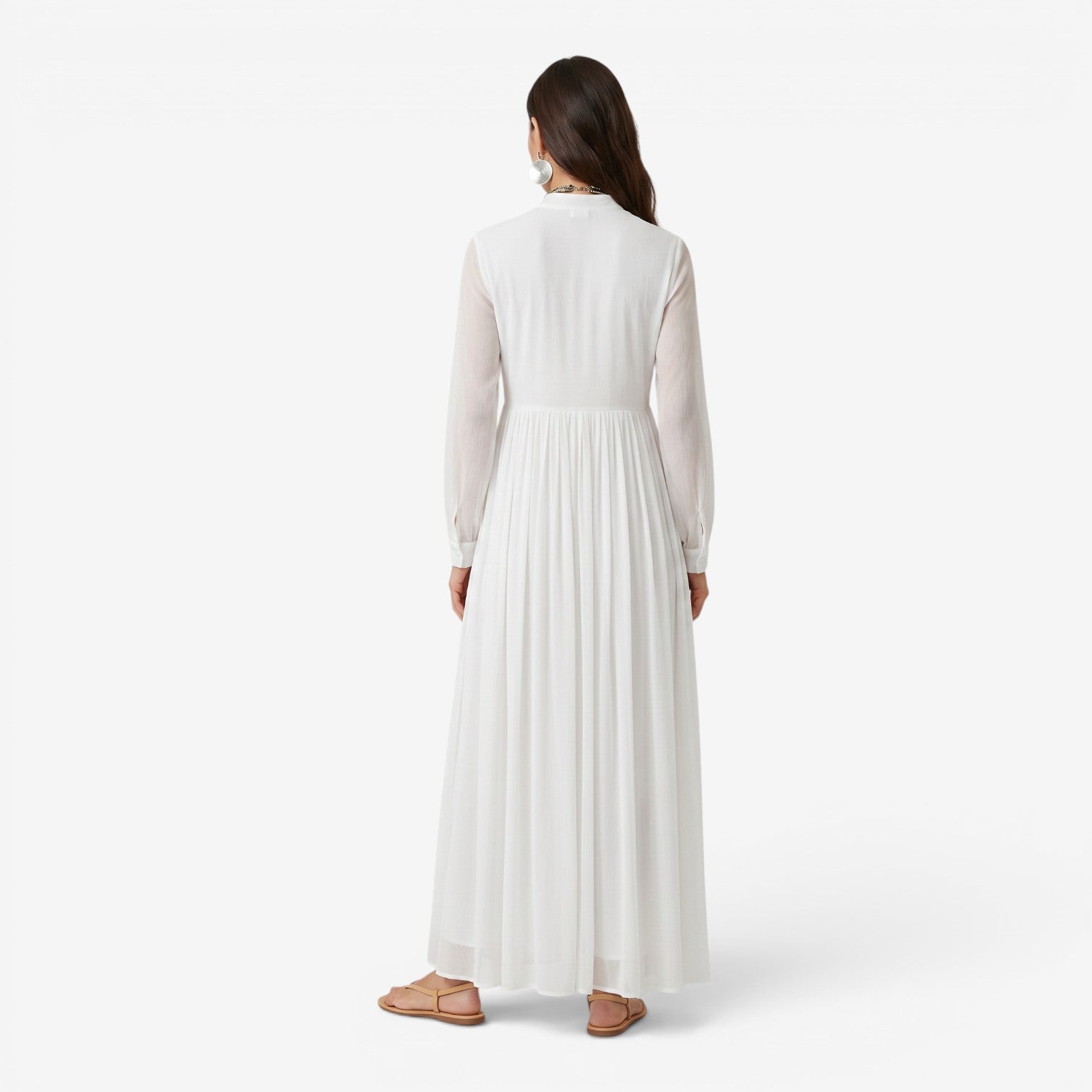 Vestido Plisado de Manga Larga Estilo Francés