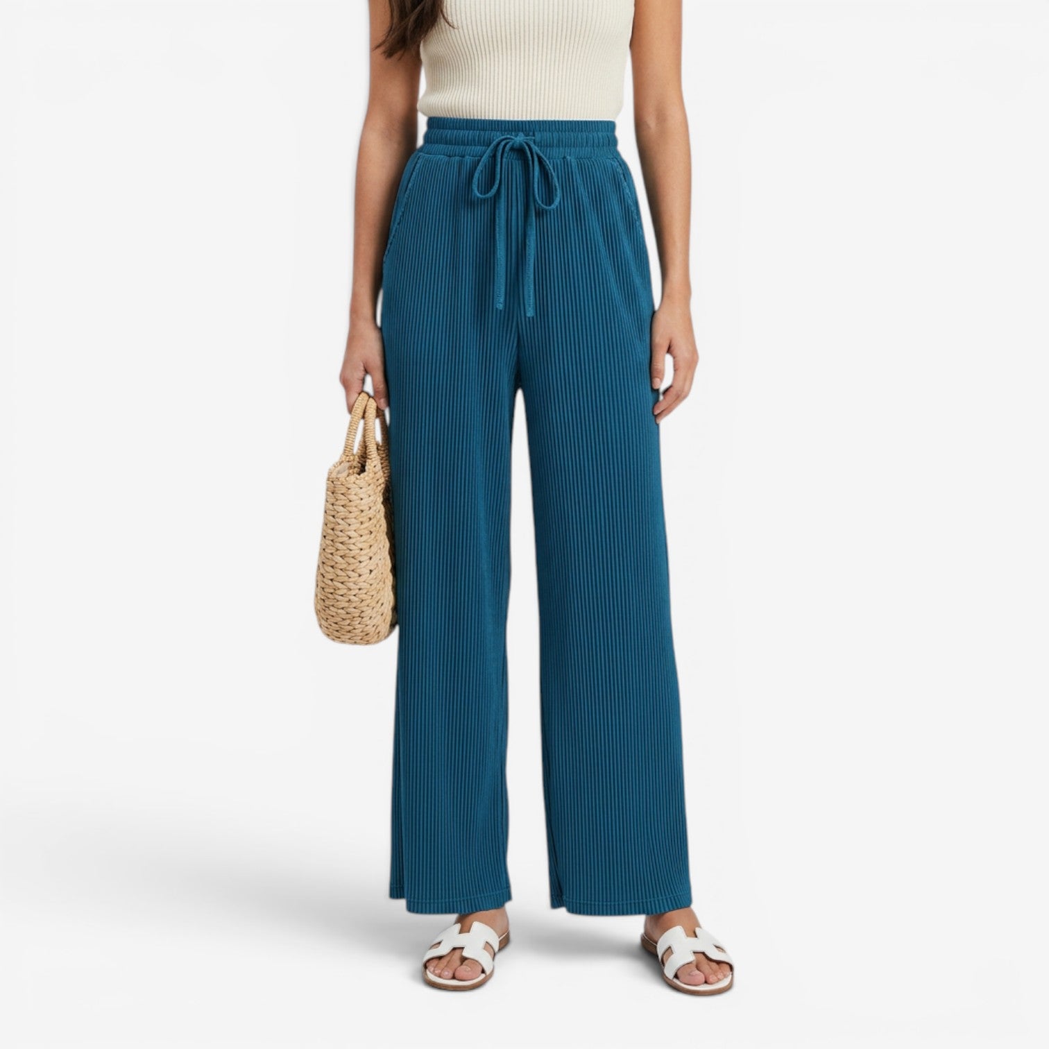Pantalón Plisado de Pierna Ancha