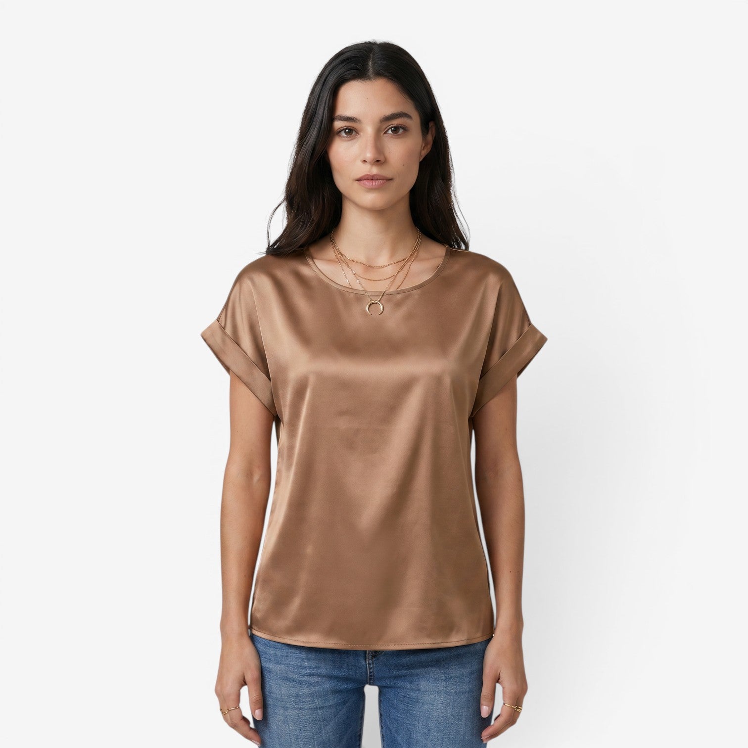 Blusa Satinada de Manga Murciélago para Mujer