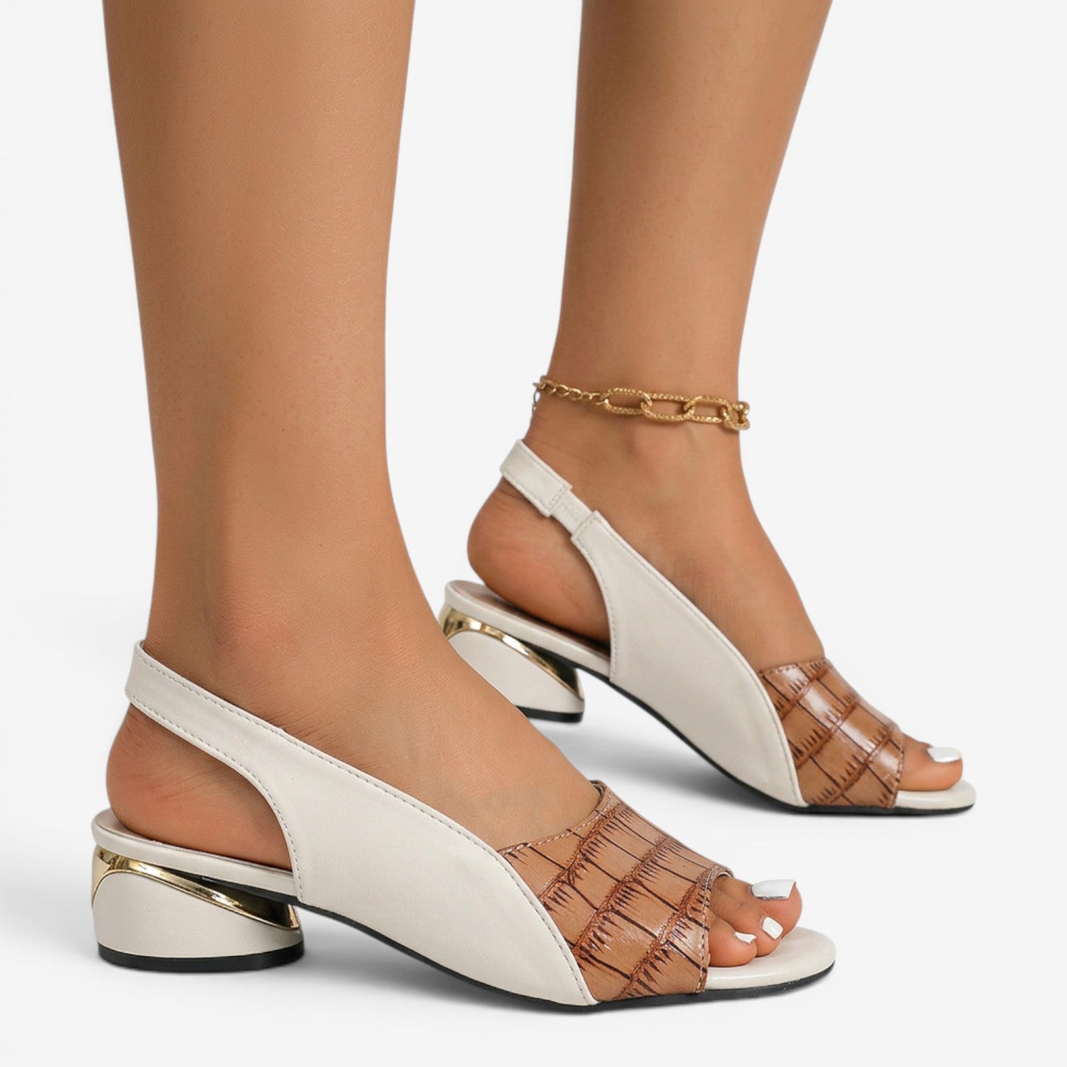 Sandalias Peep Toe de Tacón Ancho para Mujer