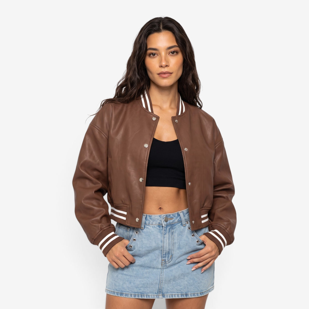 Chaqueta Bomber Efecto Piel para Mujer