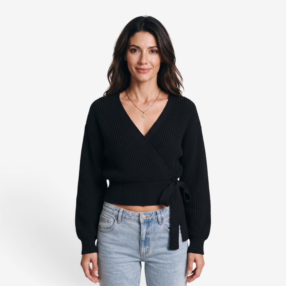 Jersey Cruzado de Punto con Lazo para Mujer