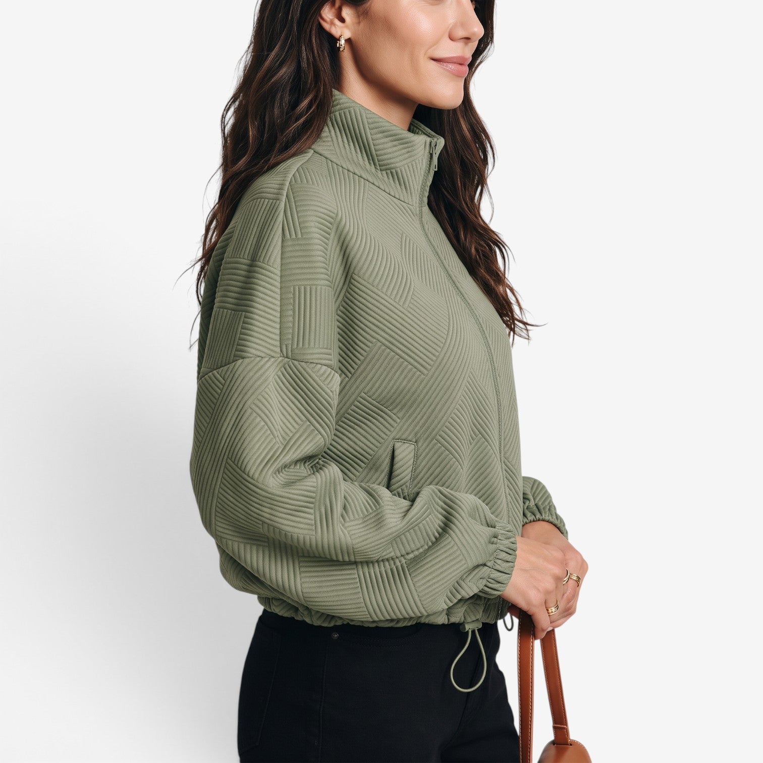 Chaqueta Texturizada con Cuello Alto para Mujer